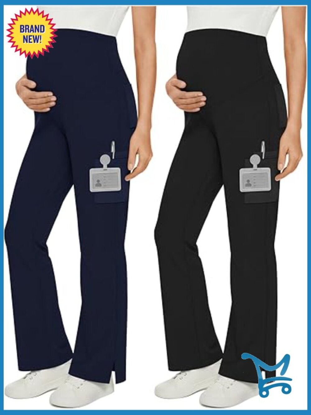 2 Pack Maternity Scrub Pants Wide Leg Cargo Over The Belly Stretchy Trousers